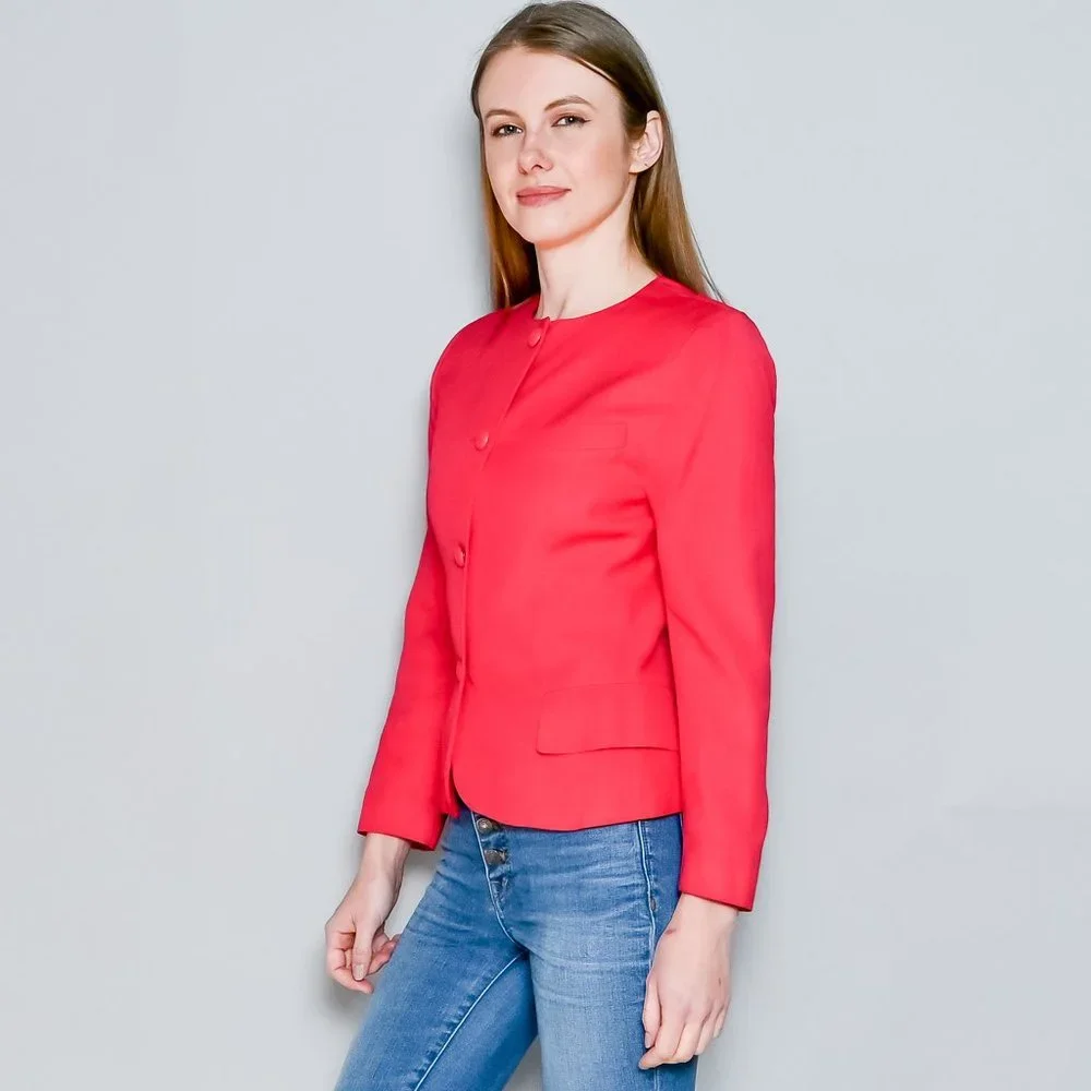 CHRISTIAN DIOR Vintage Bright Pink Collarless Blazer 4